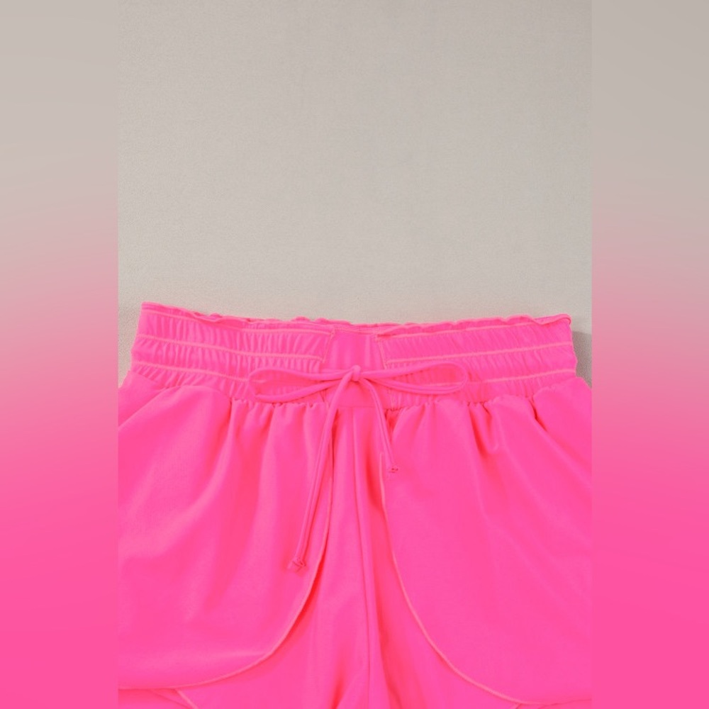 Bright Pink Frilly High Waist Petal Wrap Athletic/Swim Shorts NWT - Picture 4 of 8